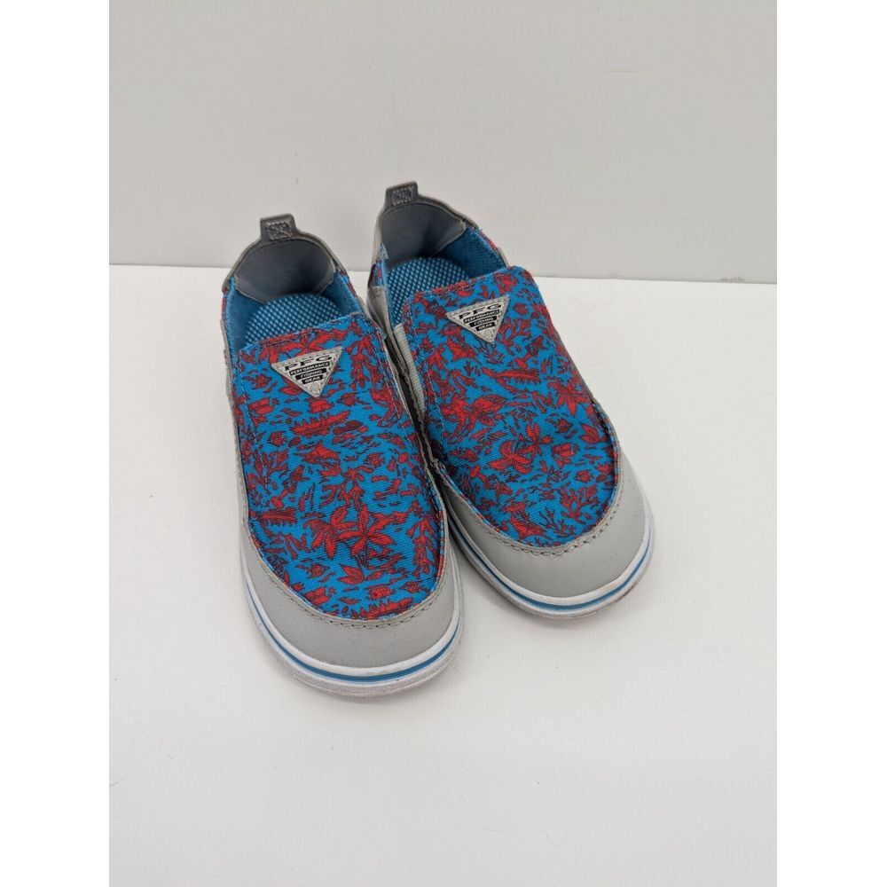 Columbia PFG Bahama Youth Boys Boat Shoes Blue Grey Red Slip On Sneaker Size 3